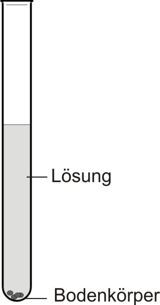 Skizze eines Reagenzglas mit Wasser und einem Bodenkörper